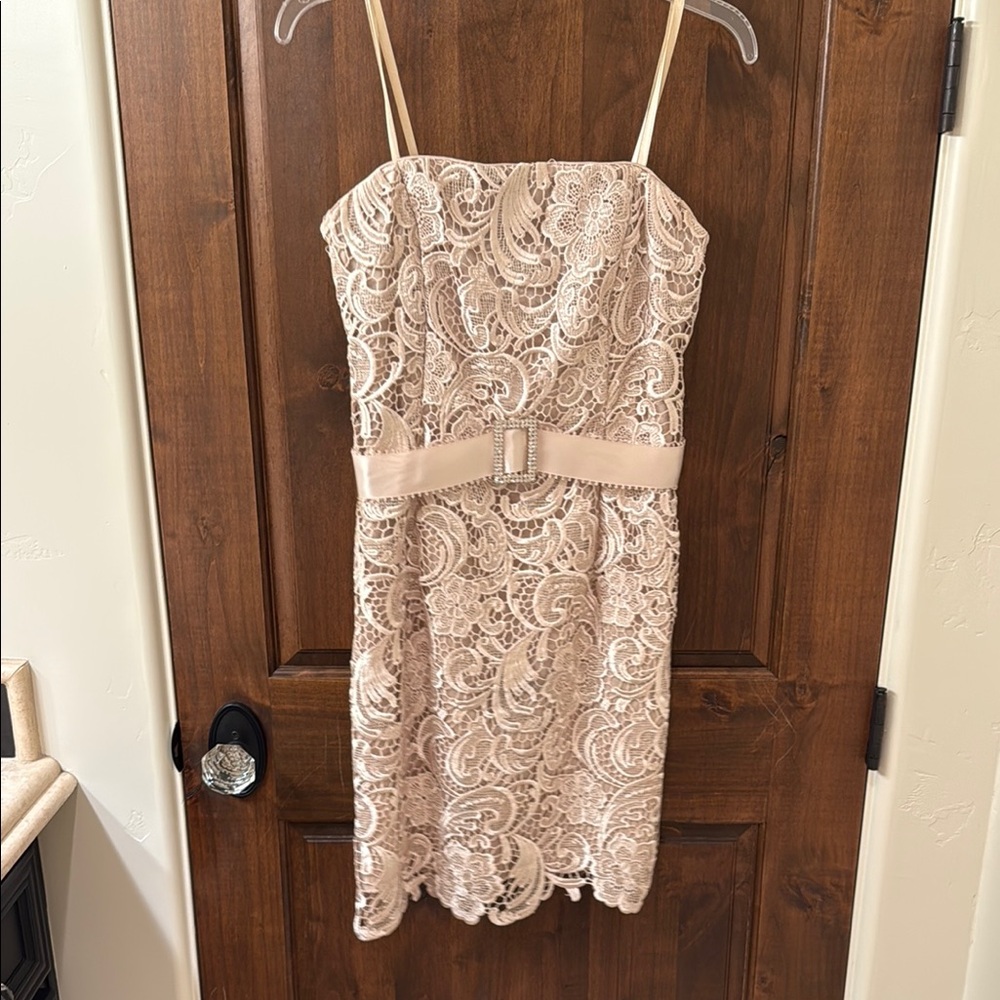Cache Tan Strapless Sheath Dress Wedding